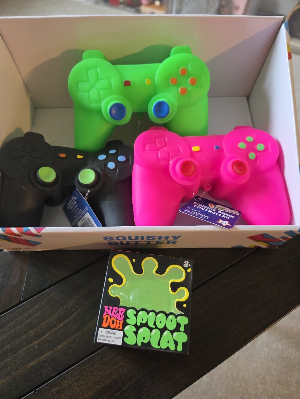 Neon Green & Pink Squishy Gamepad Stress Toys - Set of 3